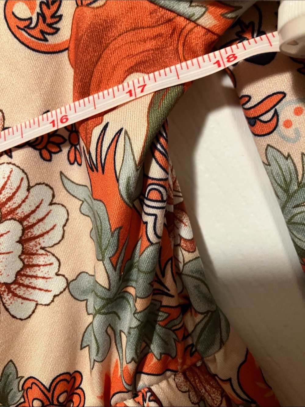 Floral Tie-Front Babydoll Top in Peach Orange - Picture 4 of 5
